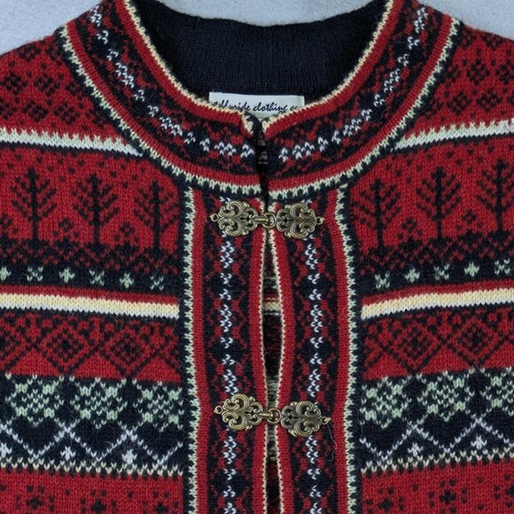 Telluride Clothing Cardigan Womens Medium Wool Red Fair Isle Nordic Cottagecore - Picture 3 of 11
